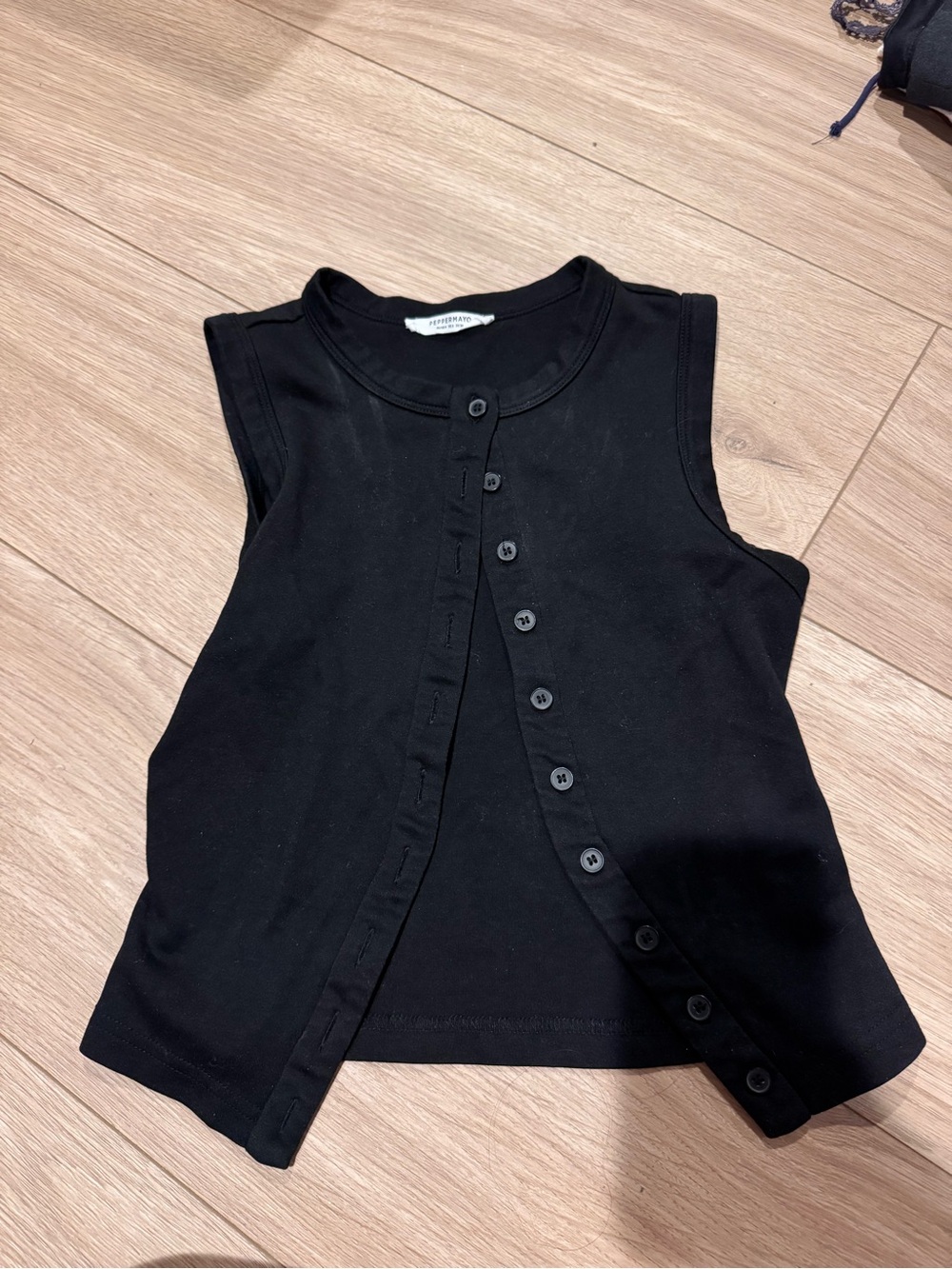 Peppermayo Black Sleeveless Button Front Tank